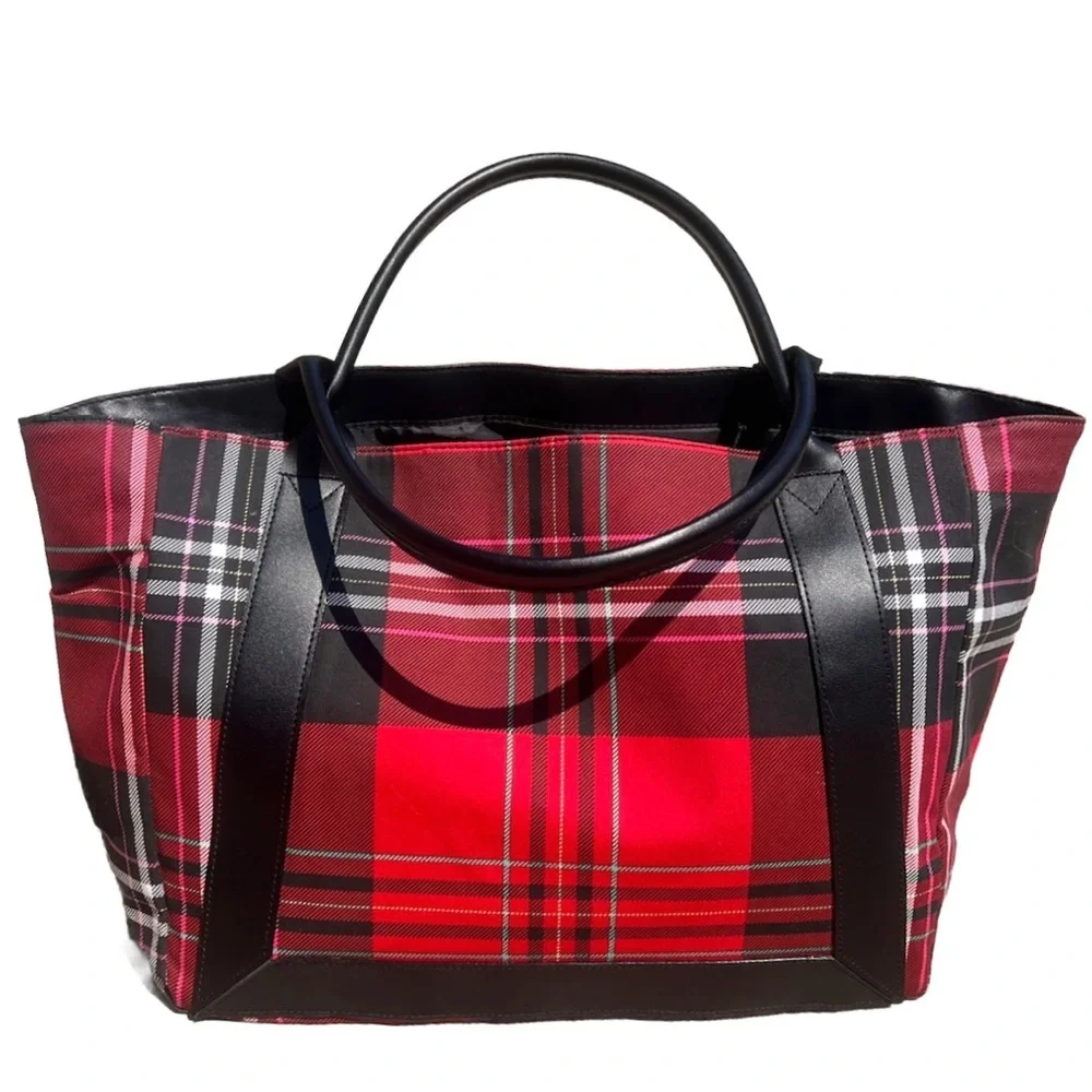 Victoria’s Secret Plaid Tote Bag with Black Handles NWOT